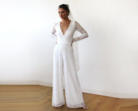 Ivory Long Sleeves Wedding Lace Jumpsuit 1169
