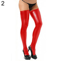 Women Glam Rock Gothic Thigh High Sexy Latex Catsuit Stockings Thongs G-String