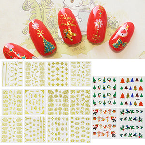 12 Sheets Christmas Snowflake Zip 3D Decals Nail Art Tips Stickers DIY Manicure