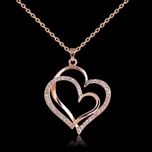 Women's Romantic Double Love Heart Rhinestone Choker Chain Necklace Jewelry Gift