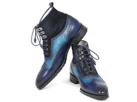 Paul Parkman Men's Wingtip Boots Blue Suede & Leather (ID#971-BLU)