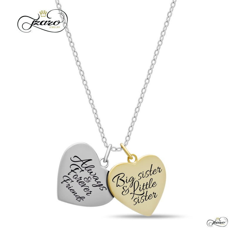 Sister Double Heart Necklace, 925 Silver, 14K Gold and Silver Plated Two Heart Necklace