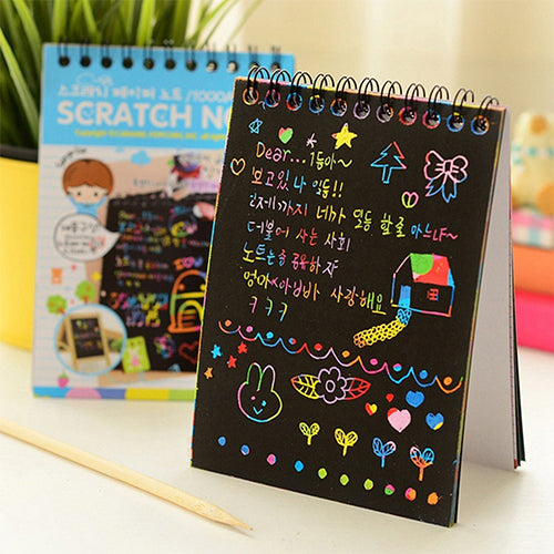 Journal Note Scratch Paper Notebook + Wooden Stylus Drawing Stationery for Kids
