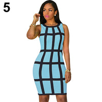 Women's Fashion Sexy Stripe Bodycon Sleeveless Party Casual Hip Package Dress