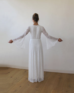 Full Lace Bell Sleeves Wedding maxi dress in Ivory 1167