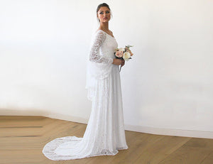 One Shoulder Floral Lace Gown With Long Train 1166