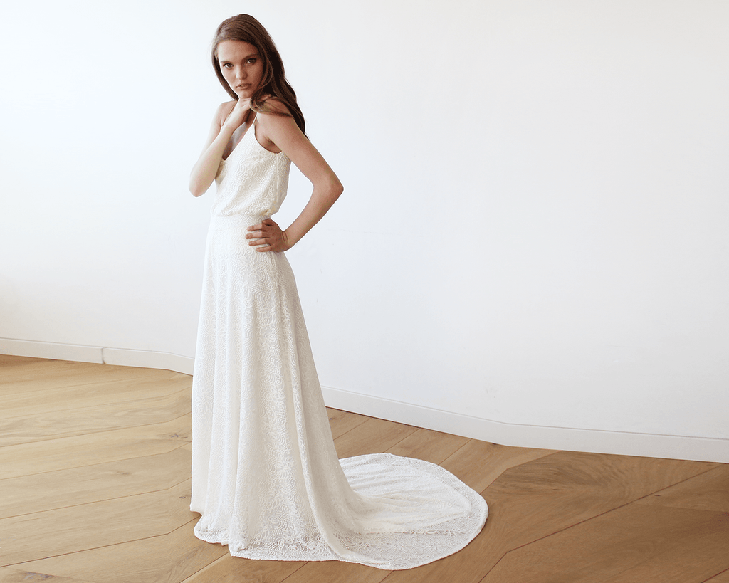 Floral Lace Bridal Maxi Skirt with long train 3026