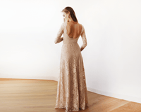 Blush Pink Floral Lace Maxi Gown With Open Back 1118
