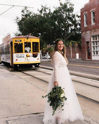 Ivory Tulle and Lace Long Sleeve Wedding Maxi Dress 1125