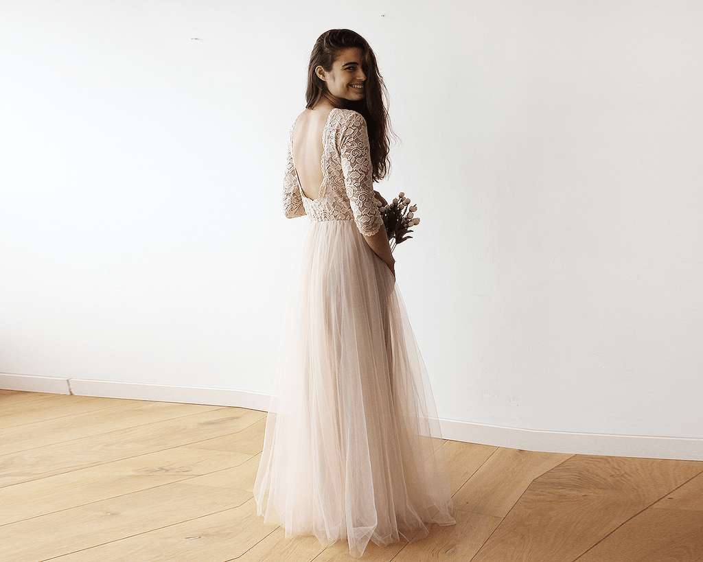 Pink Tulle and Lace Maxi Gown 1122
