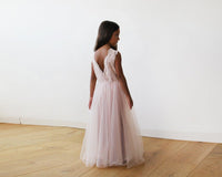 Tulle and lace sleeveless Pink Flower Girls Gown 5046