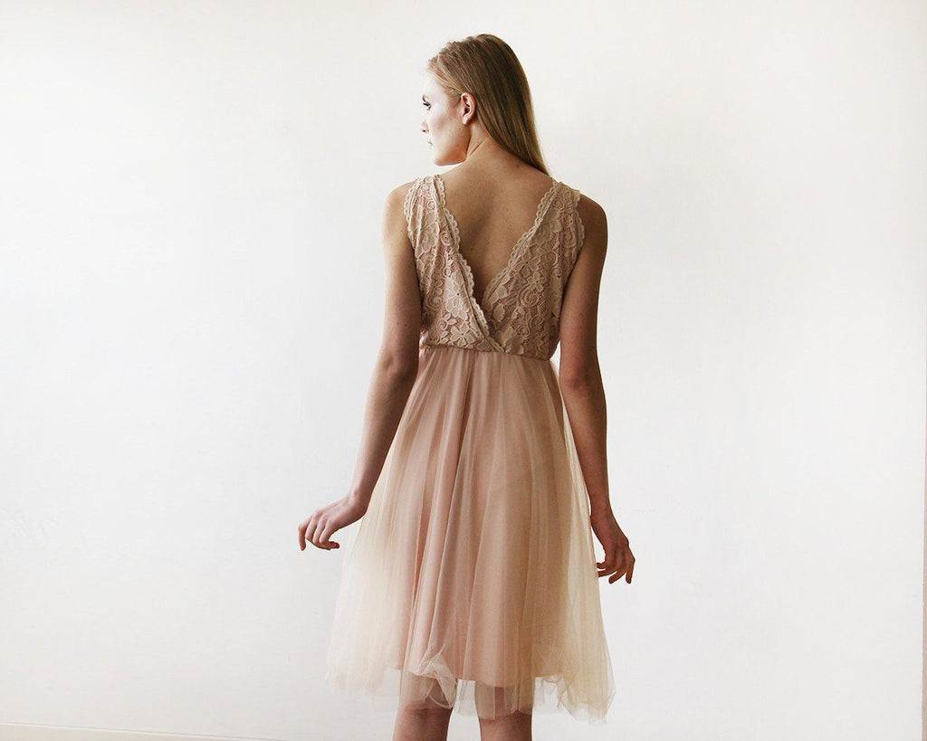 Pink Tulle and Lace Short Dress 1157