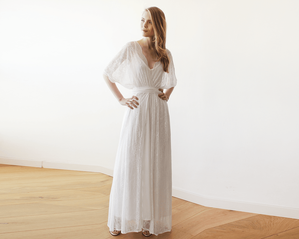 Floral lace ivory sheer maxi dress 1044