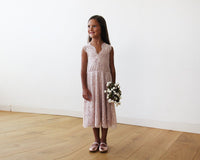Midi Pink All Lace Sleeveless Flower Girl Dress 5048