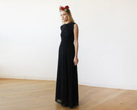 Black Lace Sleeveless Open Back Maxi Dress 1141