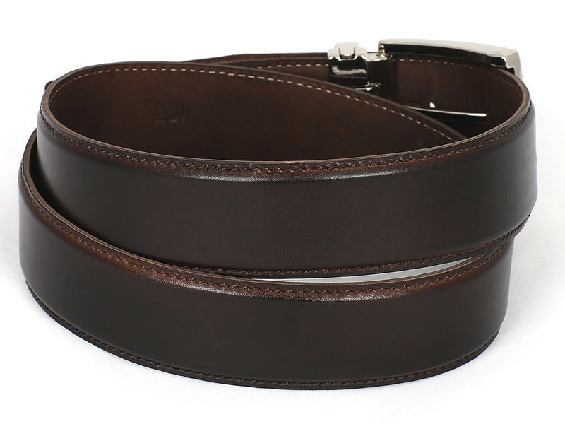 PAUL PARKMAN Men's Leather Belt Hand-Painted Dark Brown (ID#B01-DARK-BRW)