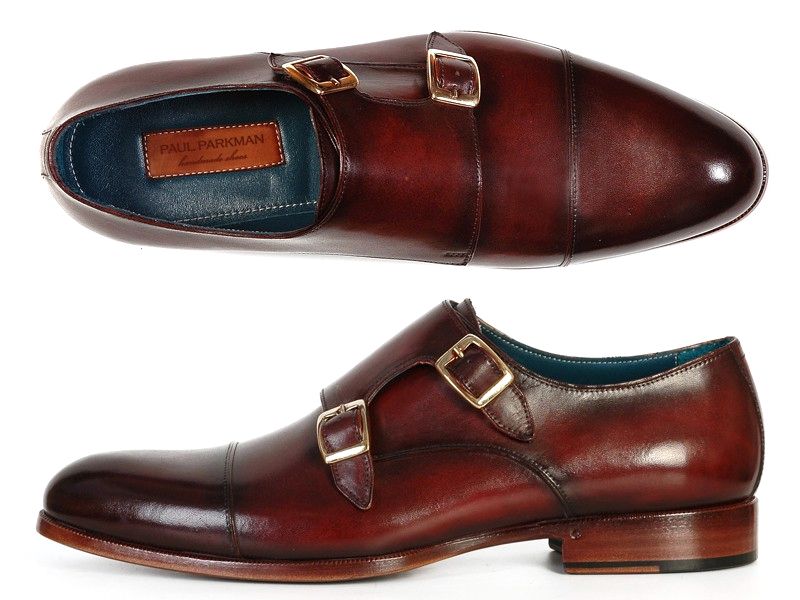 Paul Parkman Men's Cap-Toe Double Monkstraps Brol Dark Brown (ID#045-BRL)