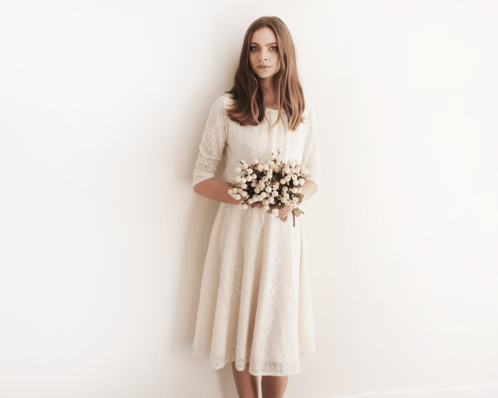 Midi Lace bridal A-line wedding Ivory skirt 3020
