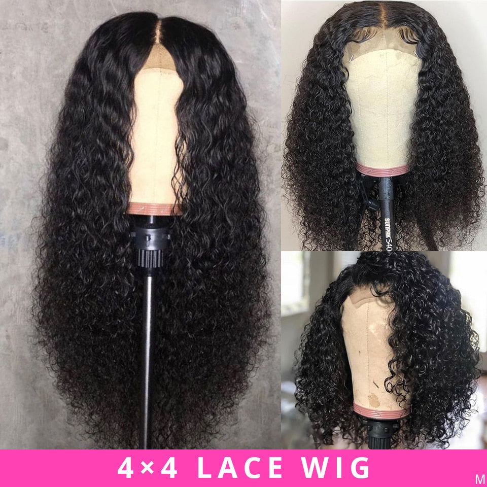Brazilian Wig 4x4 Lace Closure Wig Kinky Curly Human Hair Wig Preplucked Human Hair Wigs for Black Women Non-Remy Jazz Star Hair