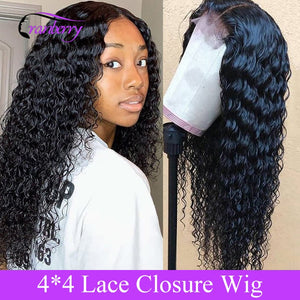 Cranberry Hair 4X4 Closure Wig Deep Wave Wig Peruvian Hair Lace Closure Wig 100% Remy Human Hair Wigs For Black Women 10-26 Inch