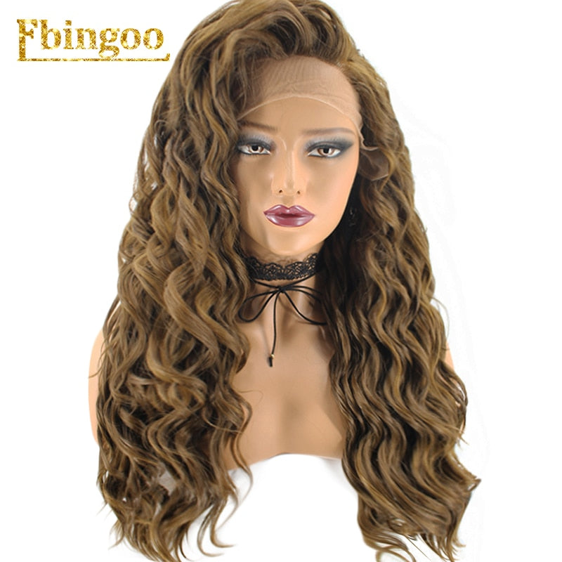 Ebingoo High Temperature Fiber Hair Wigs Long Deep Wave Dark Blonde Synthetic Lace Front Wig For Women Costume