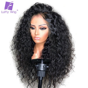 13x6 Curly Lace Front Wig 180Density Glueless Deep Part Preplucked Remy Brazilian Human Hair Wigs Bleached Knots For Women LUFFY