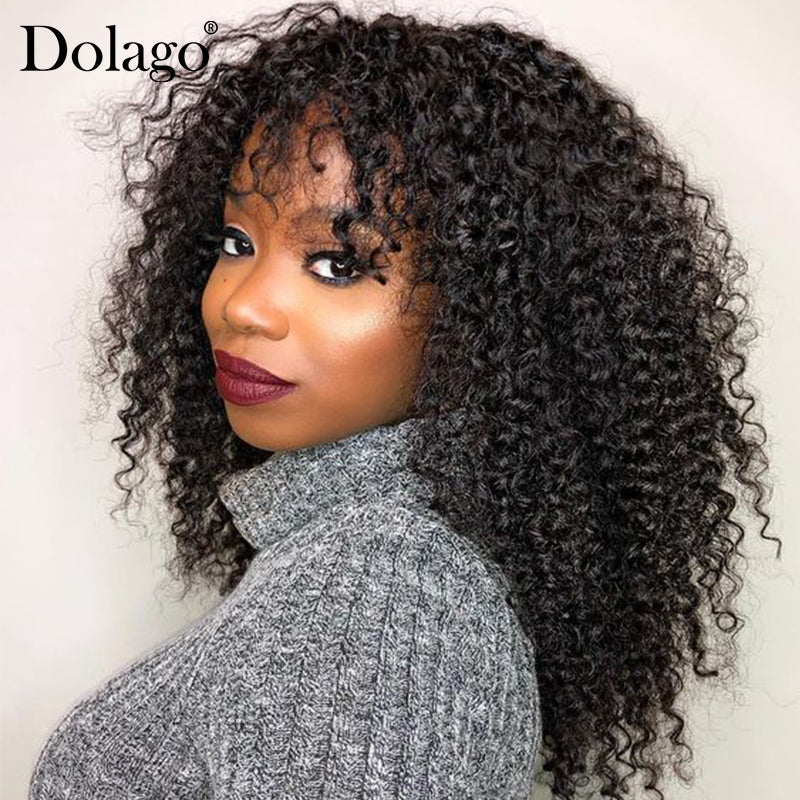 Deep Curly 360 Lace Frontal Wig With Bangs 250 Density Brazilian 13x6 Lace Front Human Hair Wigs Bob Cut Pre Plucked Dolago Remy