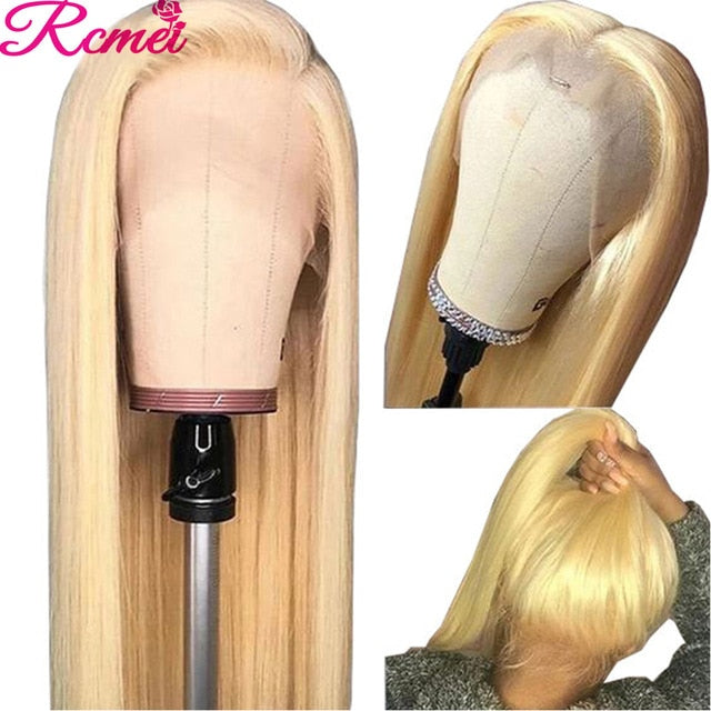 Rcmei 13x4 Glueless 613 Honey Blonde Lace Front Wig Brazilian Straight Lace Front Human Hair Wigs Pre Plucked Lace Remy Wig 150%