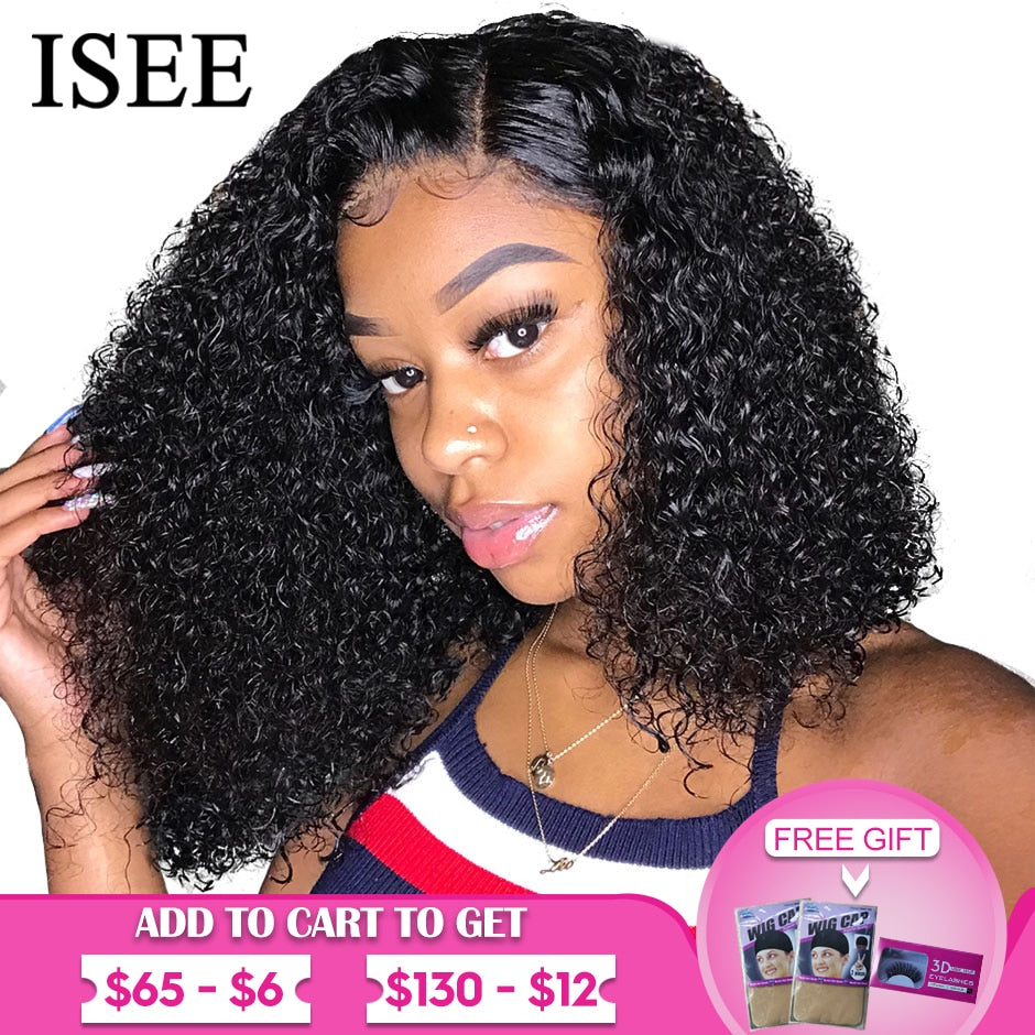 ISEE HAIR Curly Bob Lace Front Wigs For Women Kinky Curly Lace Front Wig 360 Lace Frontal Wig Brazilian Curly Human Hair Wigs