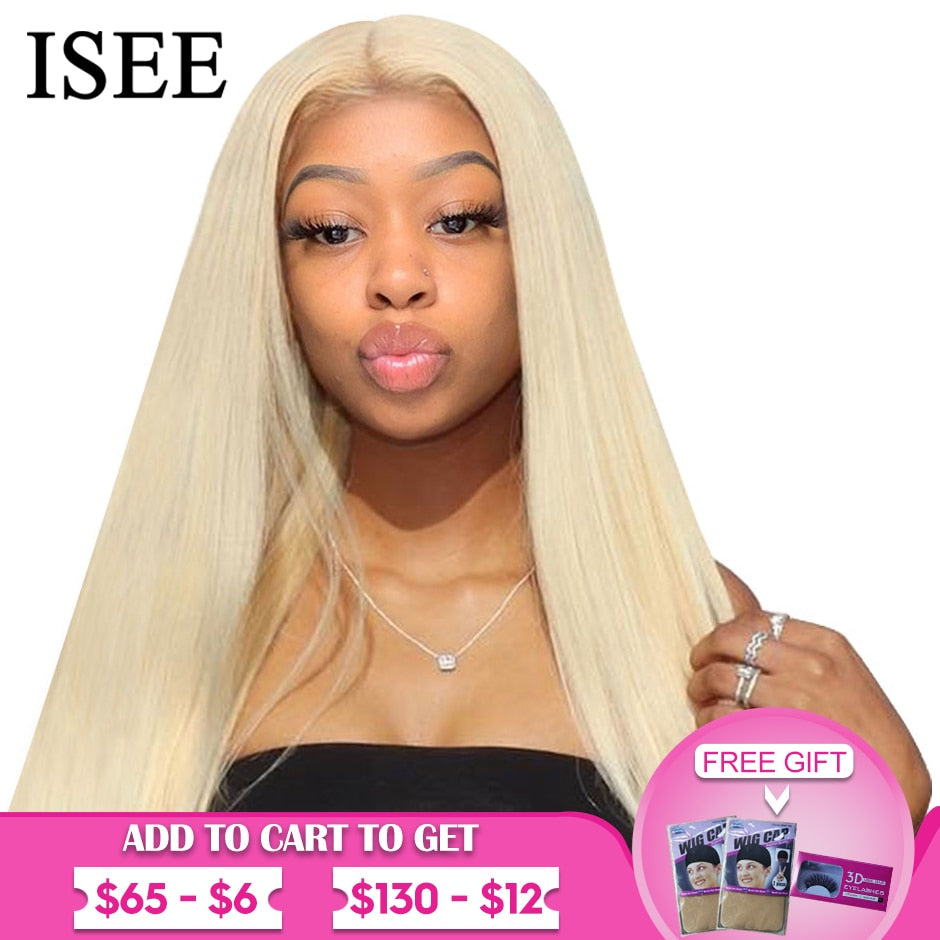 Brazilian Straight 613 Lace Front Wig 150% Density 13x4 ISEE HAIR Straight Honey Blonde Lace Front Human Hair Wigs For Women