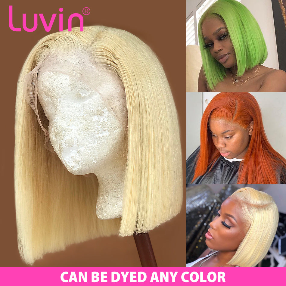 Luvin 613 Blonde 13X6 HD Transparent Lace Front Human Hair Wigs Straight Brazilian Short Bob Ombre Frontal Wig Black Woman