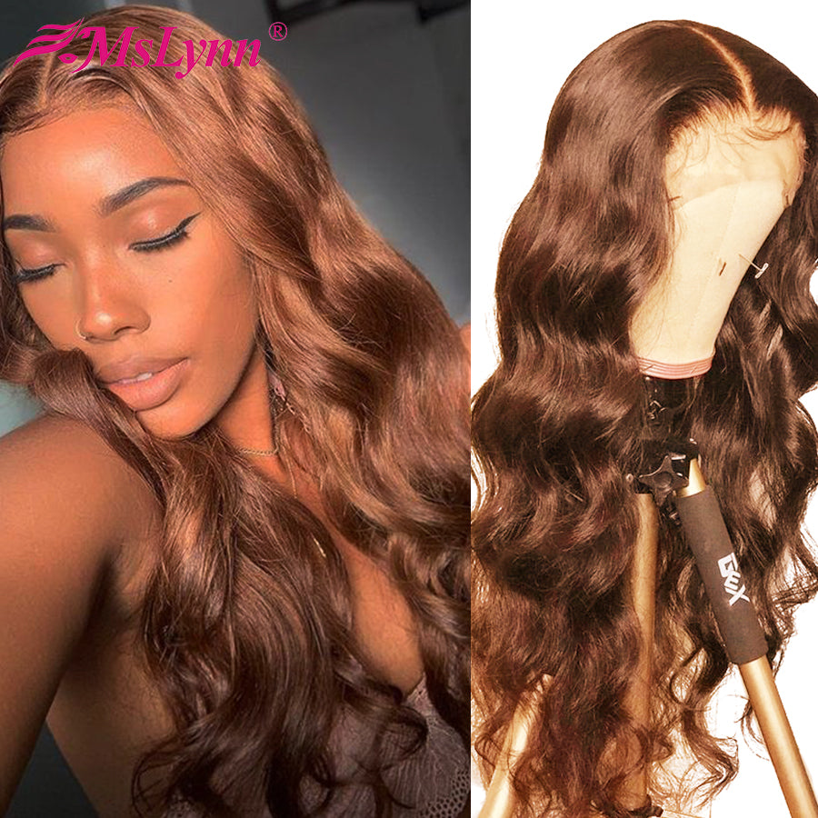 Lace Front Human Hair Wigs Brown Lace Front Wig Pre Plucked With Baby Hair Body Wave 360 Lace Frontal Wig For Women Mslynn 9A
